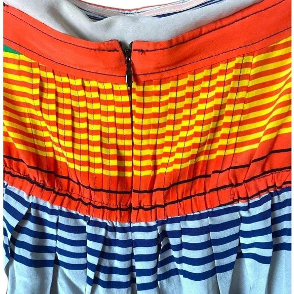 ANTHRO TRACY REESE |Vibrant Multicolored Rainbow Striped Silk Pleated Dress Sz 6 - Picture 8 of 12